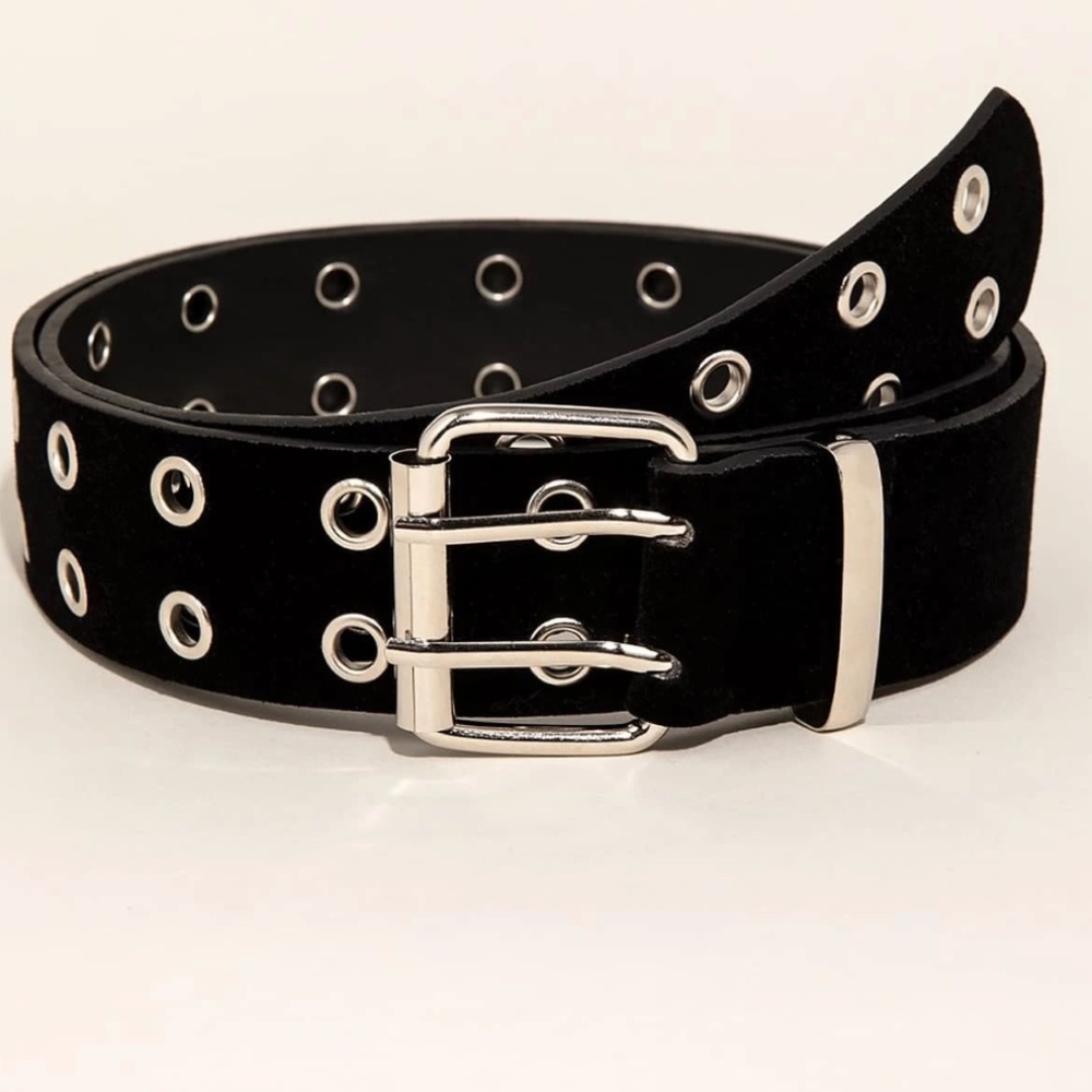 Eyelet Decor Square Buckle Belt